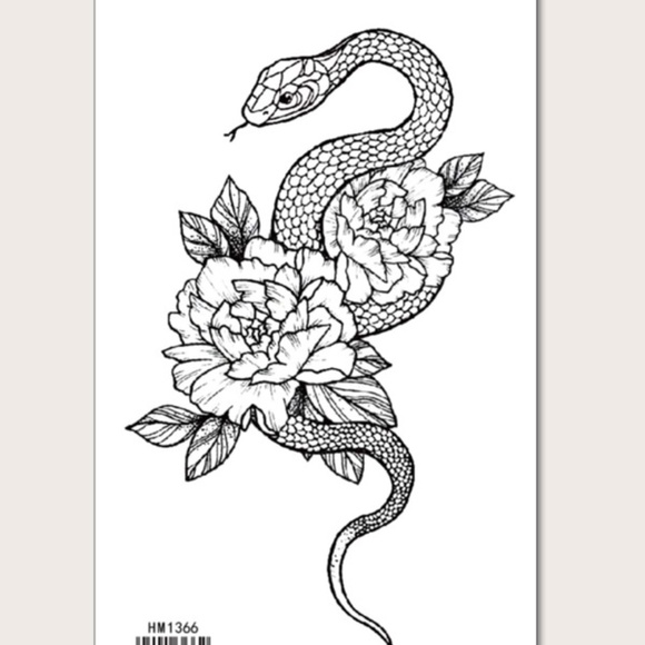 Floral Snake Serpent Fake Sleeve Tattoo - Picture 2 of 3